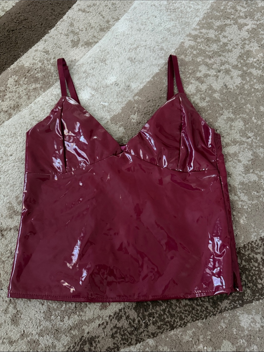 Edikted Glossy Burgundy Patent V-Neck Cami